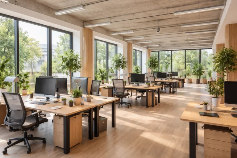 Interior Trends in Modern Dutch Coworking Offices 2 | buero-gewerberaeume.de Moderne coworkingruimte met veel daglicht, flexdesks en minimalistische inrichting.